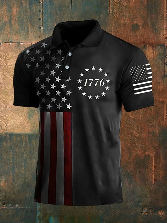 Men's 1776 American Flag Print Polo Shirt