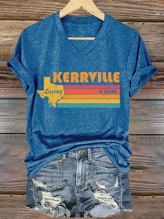 🙏💔Join us in praying for Texas.🙏V-Neck Retro Texas Strong Kerrville Strong Texas Print T-Shirt
