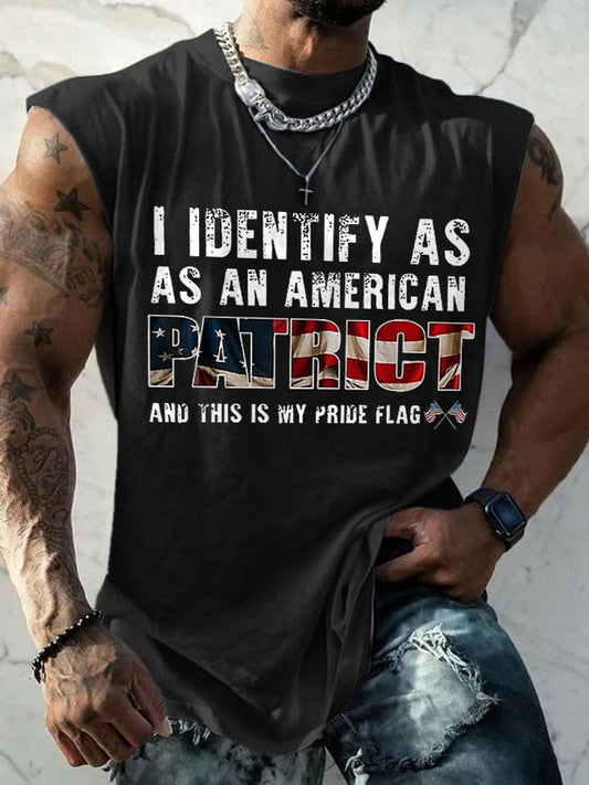 Men's I Identify As An American Patrict And This Is My Flag Printed Crew Neck Vest