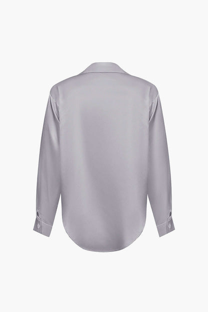 Basic Solid Satin Long-Sleeve Shirt