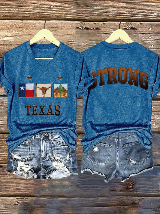 🙏💔Join us in praying for Texas.🙏V-Neck Retro Texas Strong Print T-Shirt