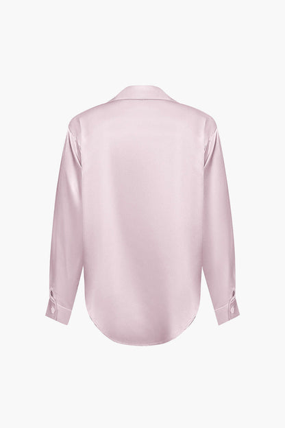 Basic Solid Satin Long-Sleeve Shirt