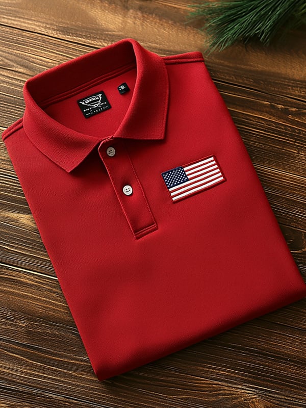 Men's Classic Business Flag Independence Day Short Sleeve Polo Shirt