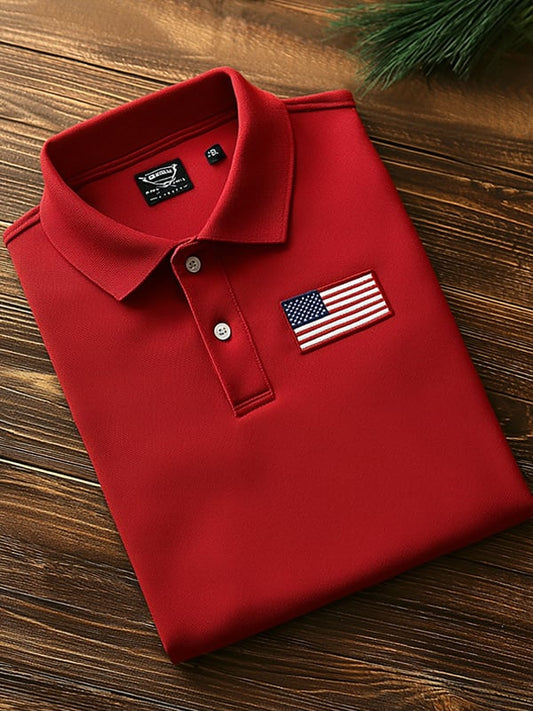 Men's Classic Business Flag Independence Day Short Sleeve Polo Shirt