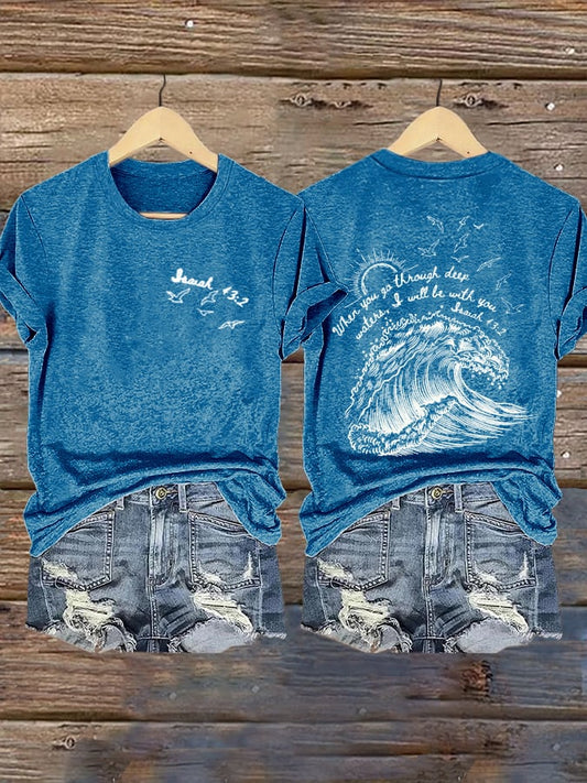🙏💔Join us in praying for Texas.🙏Women's When You Go Through Deep Waters, I Will Be With You. Isaiah 43:2  Faith Printed T-Shirts