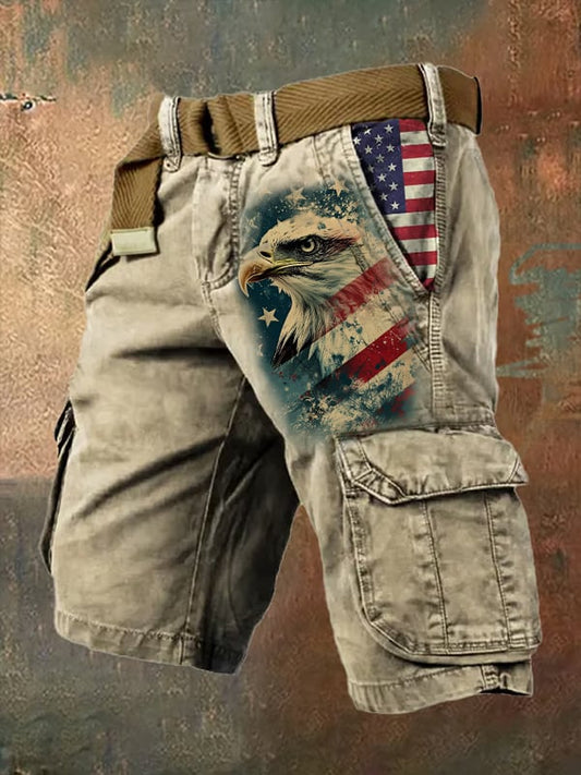 Men's Retro Independence Day Print Vintage Cargo Shorts