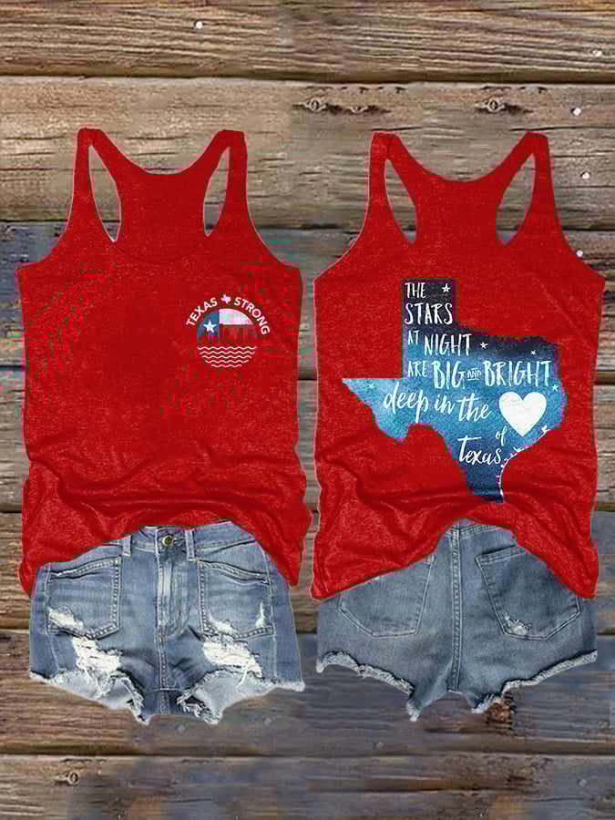 🙏💔Join us in praying for Texas.🙏Retro Texas Strong The Stars At Night Are Big And Bright Deep In The Heart Of Texas Print Tank Top