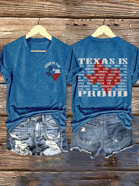 🙏💔Join us in praying for Texas.🙏V-Neck Retro Texas Strong Deep In The Heart Of Texas Texas Is Proud Print T-Shirt