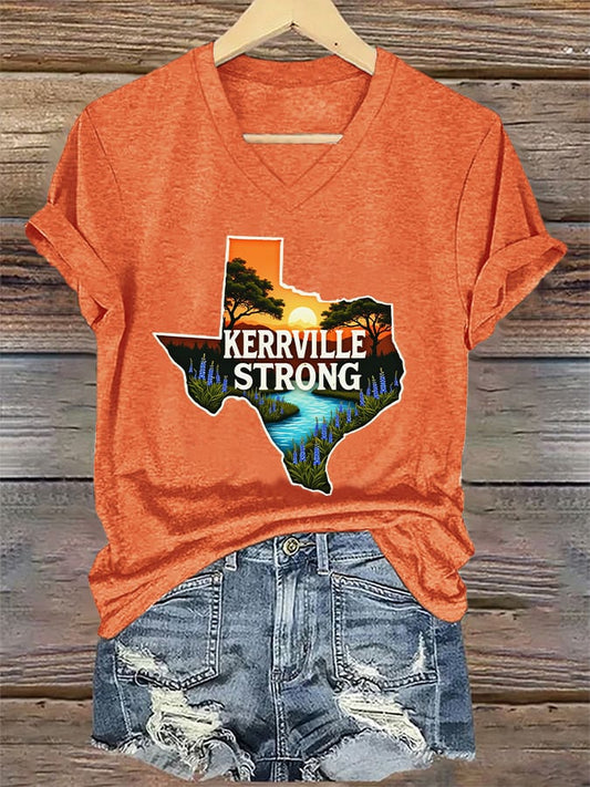🙏💔Join us in praying for Texas.🙏V-Neck Retro Kerrville Strong Print T-Shirt
