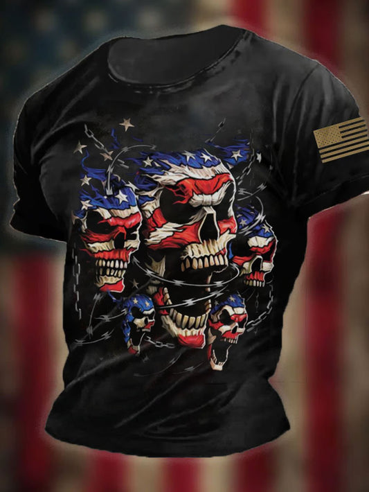 Men's Retro Motorcycle Skull Print Short Sleeve T-Shirt