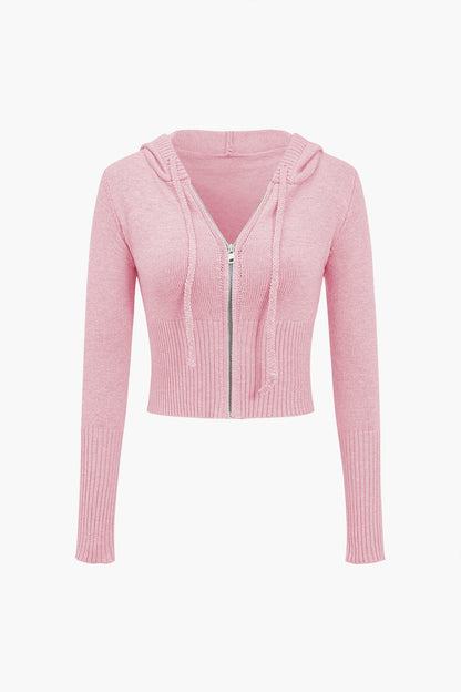 Solid Knit Hooded Top And Asymmetrical Pants Set