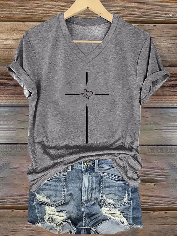 🙏💔Join us in praying for Texas.🙏Women's Texas Faith Cross Printed Casual T-Shirt