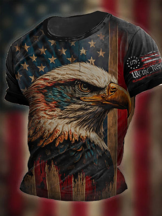 Men's Vintage Independence Day Skull Print Short Sleeve T-Shirt