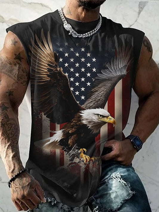 Men's Vintage Independence Day and Skull Print Vest
