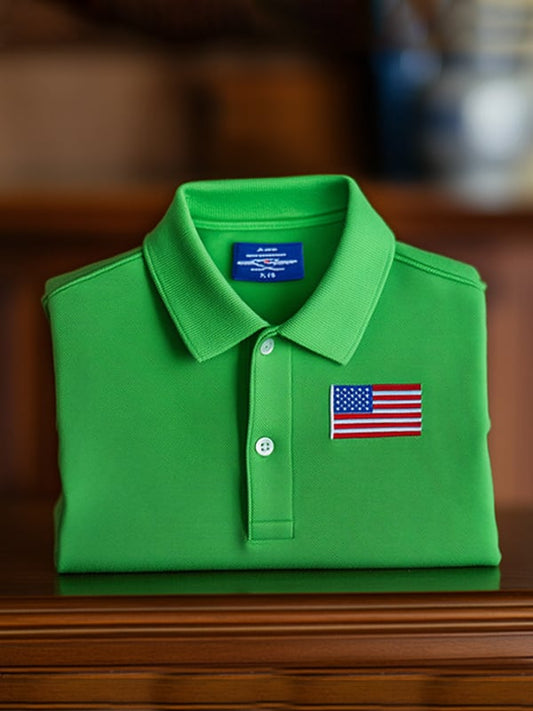 Men's Classic Business Flag Independence Day Short Sleeve Polo Shirt