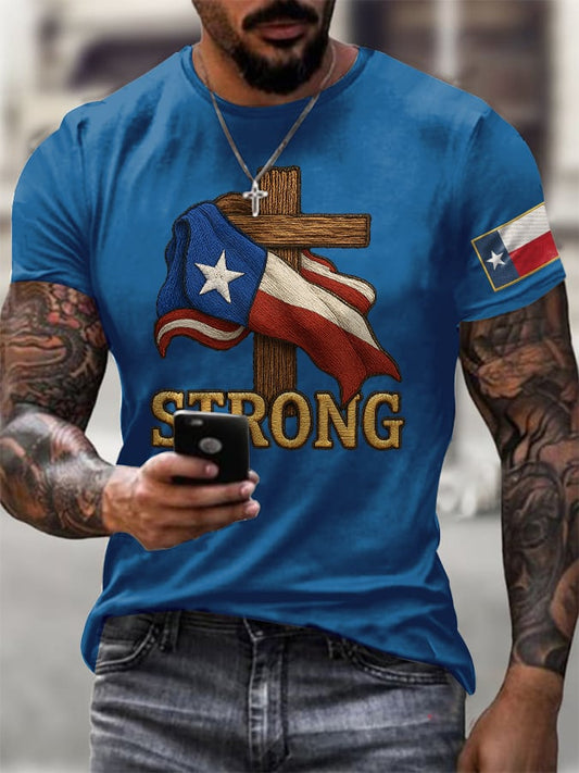 🙏💔Join us in praying for Texas.🙏Men's Retro Texas Strong Faith Cross Print T-Shirt