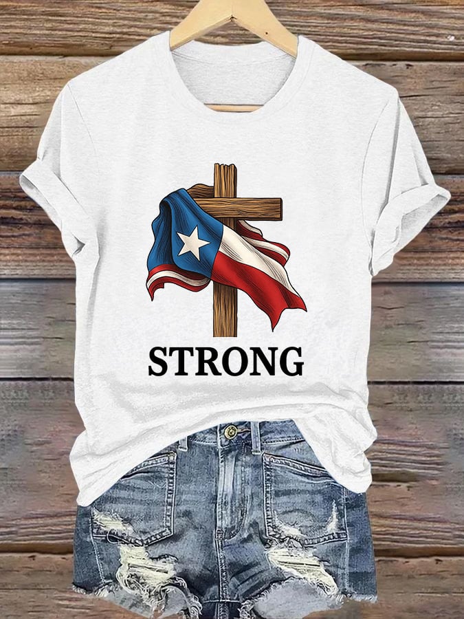 🙏💔Join us in praying for Texas.🙏Retro Texas Strong Faith Cross Print T-Shirt