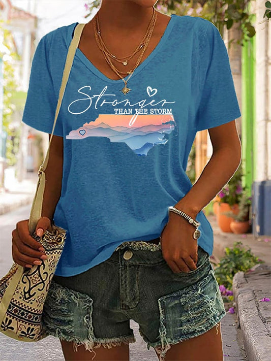 🙏💔Join us in praying for Texas.🙏Women's Stronger Than The Storm  Printed Short-Sleeved T-Shirt