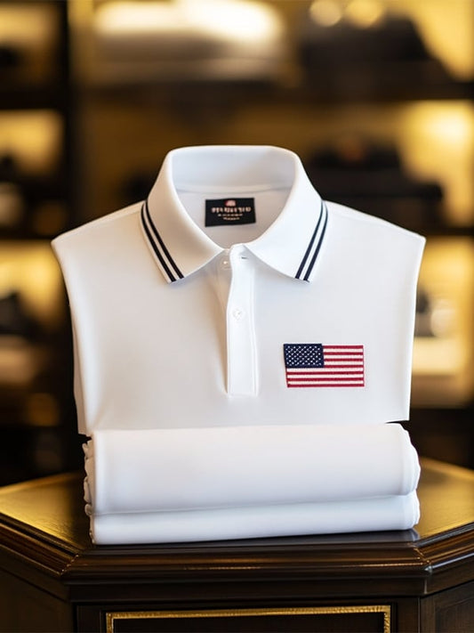 Men's Classic Business Flag Independence Day Short Sleeve Polo Shirt