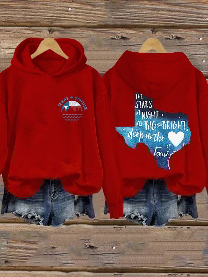 🙏💔Join us in praying for Texas.🙏Retro Retro Texas Strong The Stars At Night Are Big And Bright Deep In The Heart Of Texas Print Hoodie