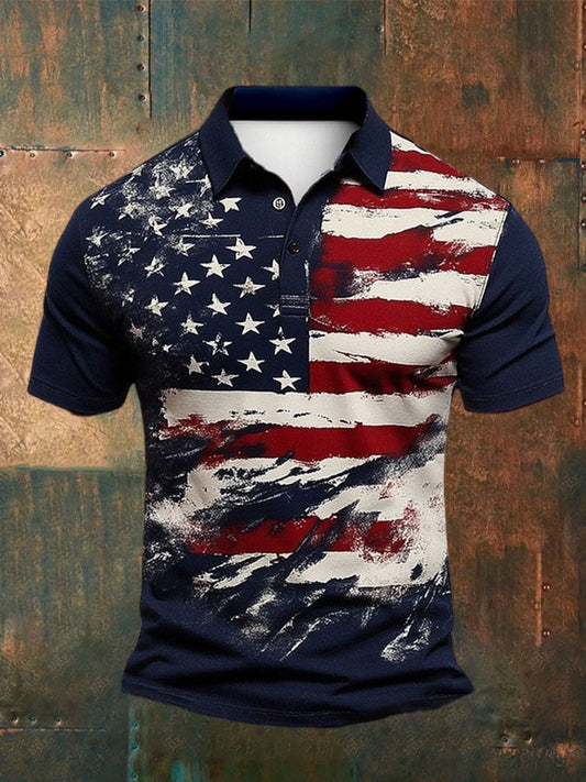 Men'S Retro Flag Print Polo Shirt