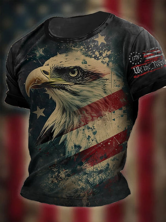 Men's Vintage Independence Day Skull Print Short Sleeve T-Shirt