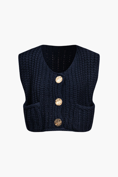 Solid Knit Button Up Vest