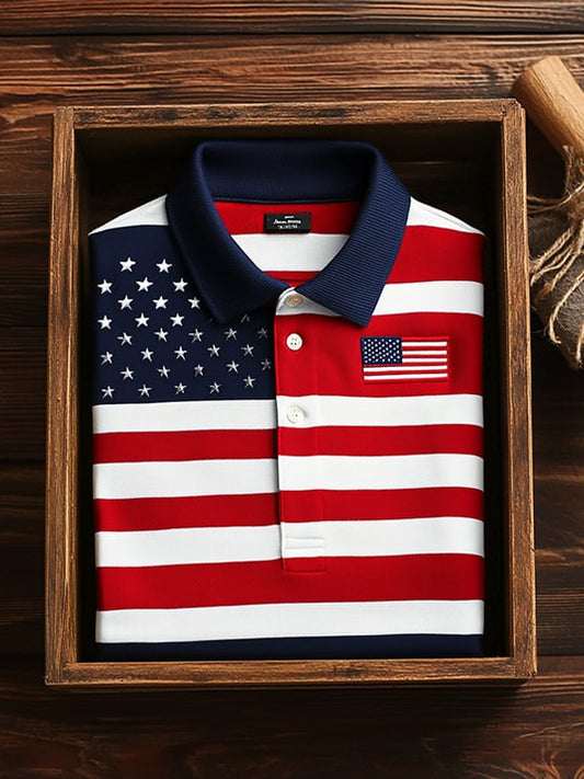Men's Classic Business Flag Independence Day Short Sleeve Polo Shirt