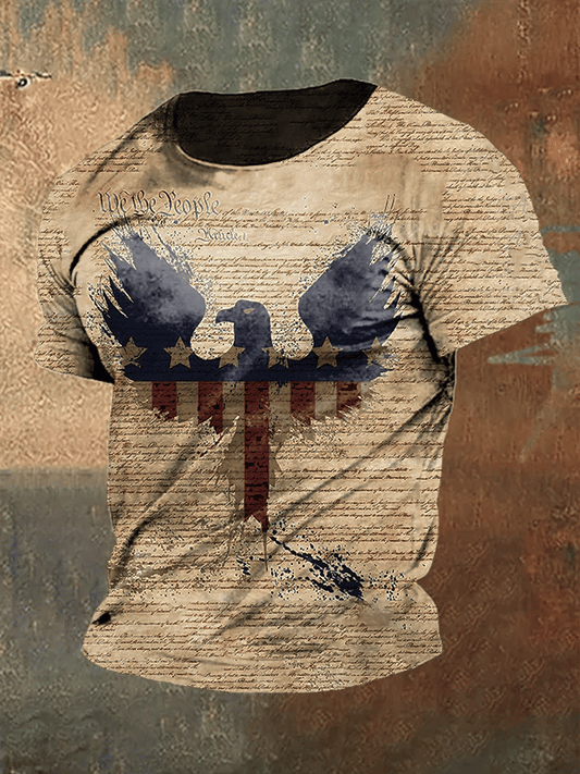 Men's Independence Day American Flag Button Short Sleeve T-Shirt