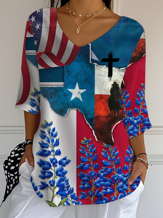🙏💔Join us in praying for Texas.🙏Women's Casual Retro Texas Strong Print Bubble Wrinkle Top