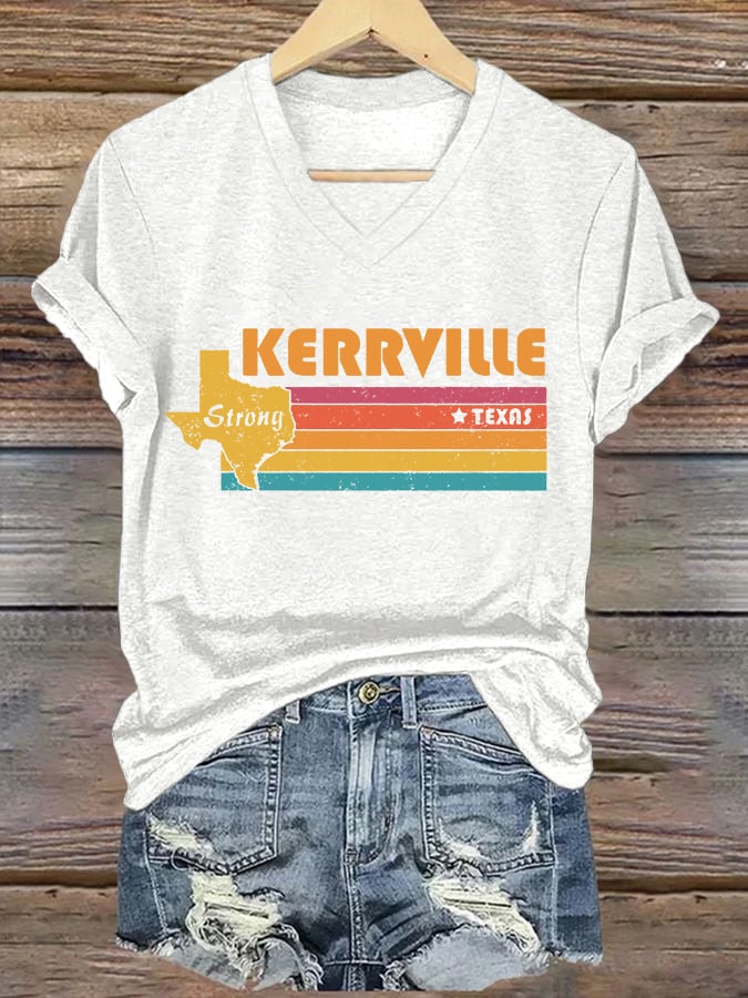 🙏💔Join us in praying for Texas.🙏V-Neck Retro Texas Strong Kerrville Strong Texas Print T-Shirt