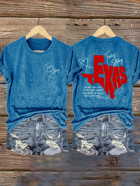 🙏💔Join us in praying for Texas.🙏Retro Texas Strong When You Go Through Deep Waters, I Will Be With You. Isaiah 43:2 Print T-Shirt