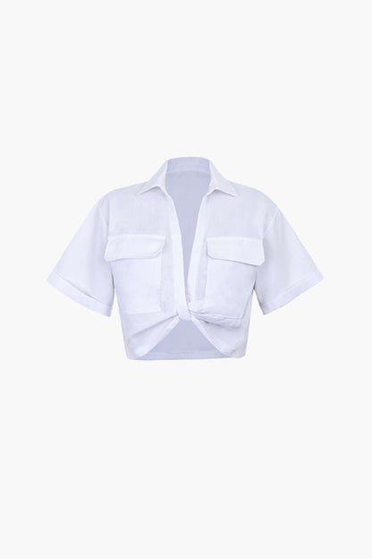 Basic Flap Pocket Twist Hem Shirt
