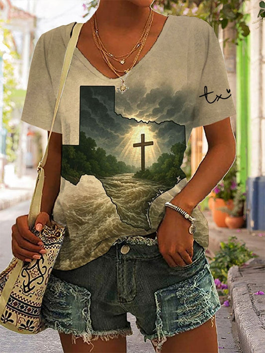 🙏💔Join us in praying for Texas.🙏Women's Texas Flooding Print T-Shirt