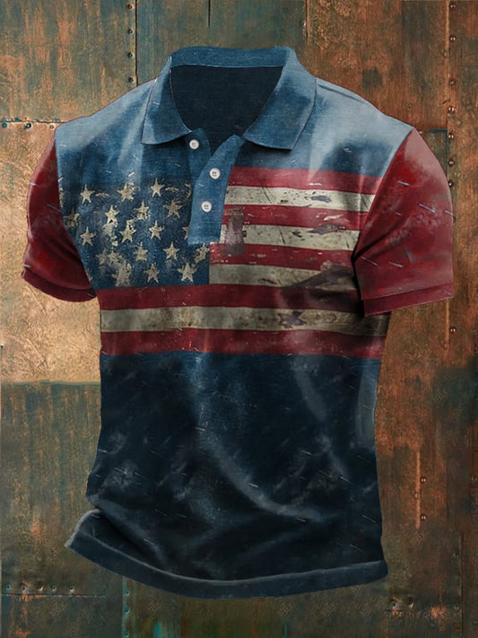 Men'S Retro Flag Print Polo Shirt