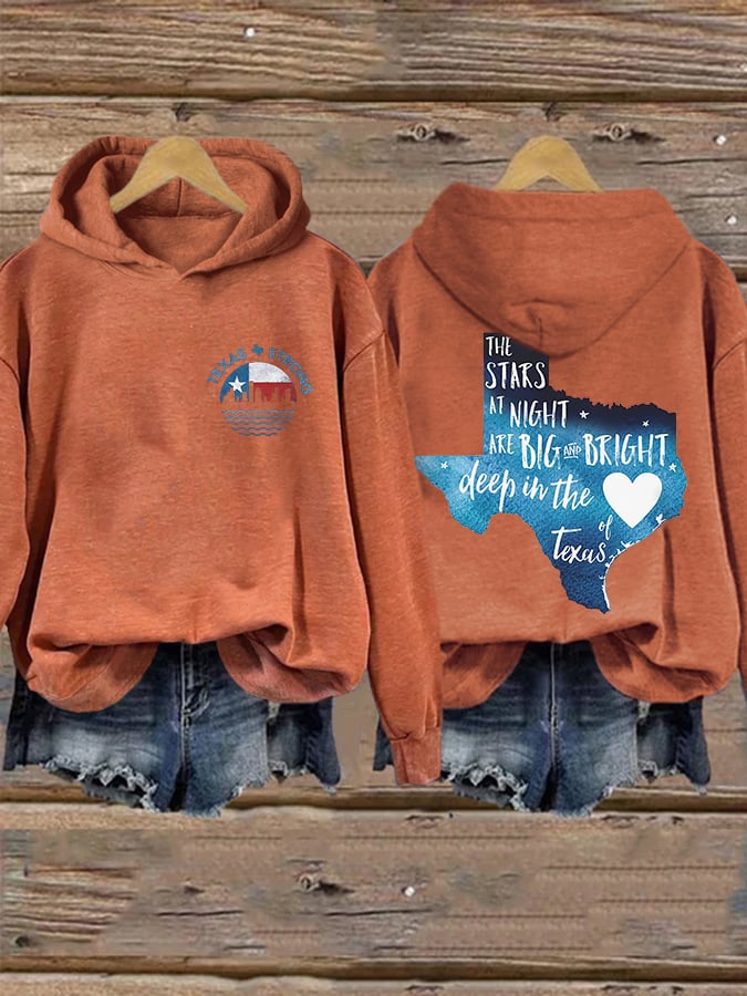 🙏💔Join us in praying for Texas.🙏Retro Retro Texas Strong The Stars At Night Are Big And Bright Deep In The Heart Of Texas Print Hoodie