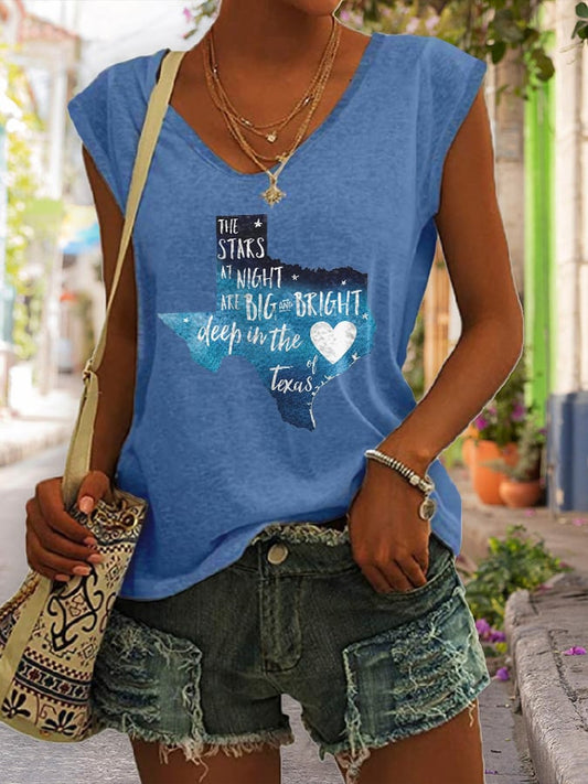 🙏💔Join us in praying for Texas.🙏V Neck Retro Texas Strong The Stars At Night Are Big And Bright Deep In The Heart Of Texas Print Tank Tops