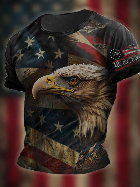 Men's Vintage Independence Day Skull Print Short Sleeve T-Shirt