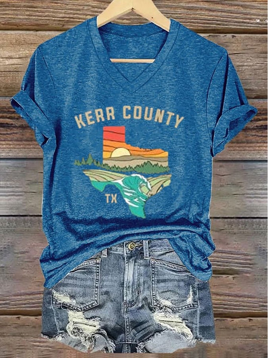 🙏💔Join us in praying for Texas.🙏Women's Kerr County Strong V-neck T-shirt