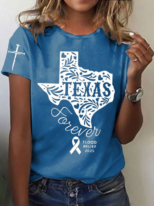 Women's Texas Flood TEXAS Forever Print Casual T-Shirt