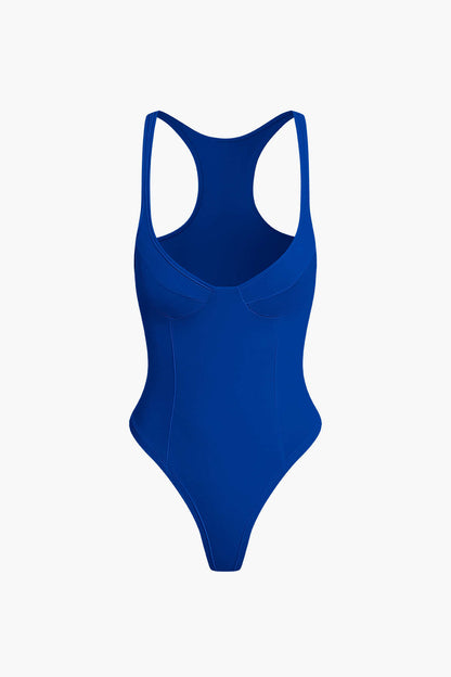 Basic Solid Deep-V Neck Bustier Bodysuit