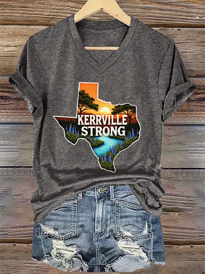 🙏💔Join us in praying for Texas.🙏V-Neck Retro Kerrville Strong Print T-Shirt