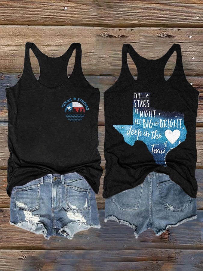 🙏💔Join us in praying for Texas.🙏Retro Texas Strong The Stars At Night Are Big And Bright Deep In The Heart Of Texas Print Tank Top