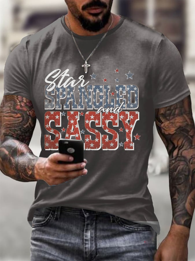 Men's Star Spangled And Sassy Printed Round Neck T-Shirt