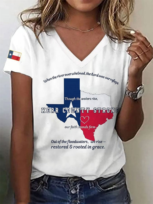 🙏💔Join us in praying for Texas.🙏Women's Retro Kerr County Strong Print T-Shirt