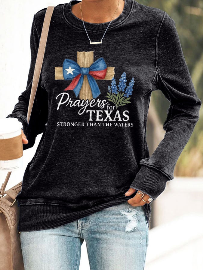 🙏💔Join us in praying for Texas.🙏Retro Texas Strong Prayers For Texas Stronger Than The Waters Print Sweatshirt