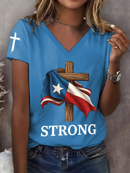 🙏💔Join us in praying for Texas.🙏Women's Texas Strong Print V-Neck Short Sleeve T-Shirt