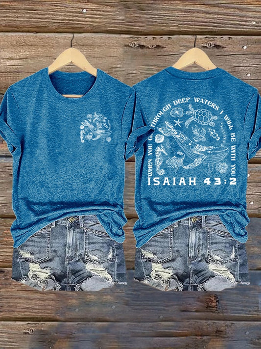🙏💔Join us in praying for Texas.🙏Women's When You Go Through Deep Waters, I Will Be With You. Isaiah 43:2  Faith Printed T-Shirts
