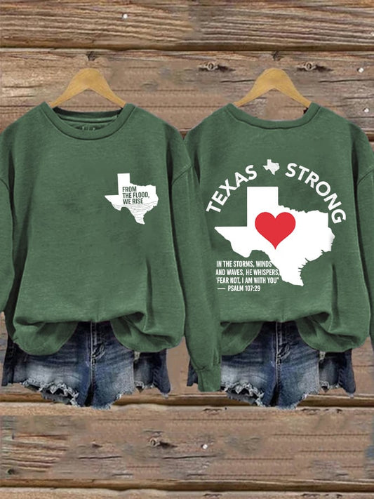 🙏💔Join us in praying for Texas.🙏Retro Texas Strong From The Flood, We Rise Texas Strong In The Storms, Winds And Waves, He Whispers,“Fear Not, I Am With You” Print Sweatshirt