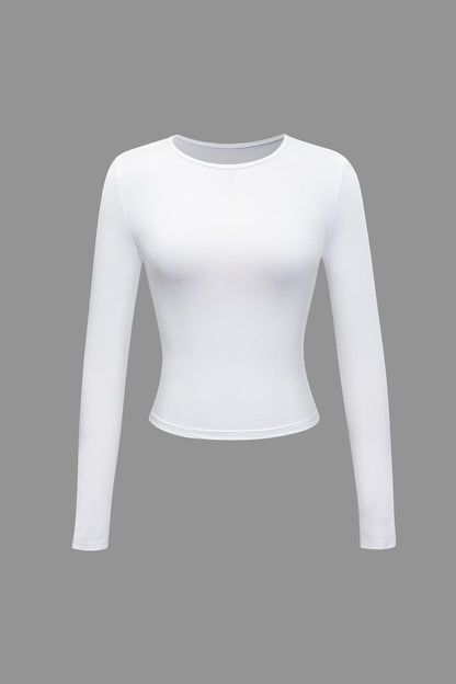 Basic Solid Round Neck Long Sleeve Top